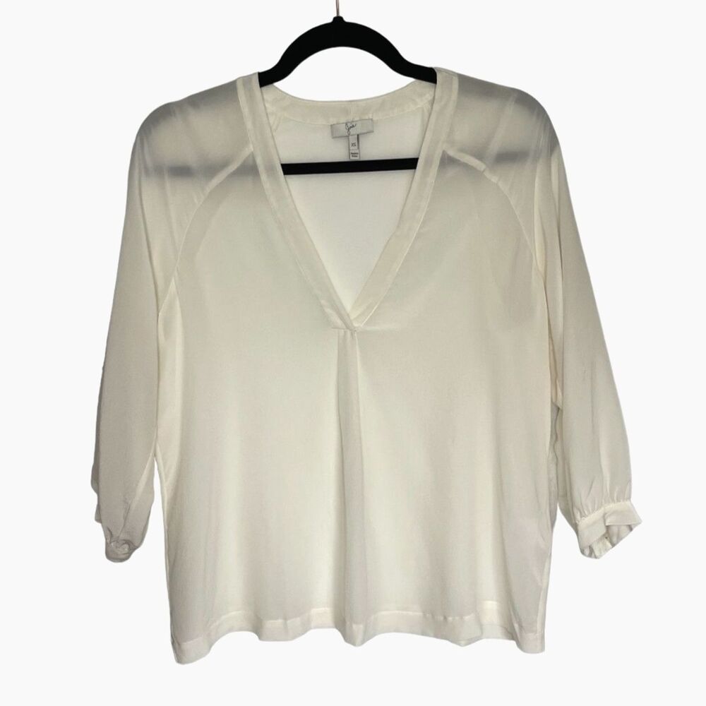 Joie 3/4 Sleeve Cream Silk V-neck Blouse - Size XS